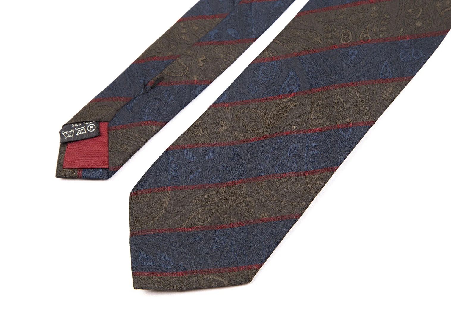 Dries Van Noten Paisley Jacquard Regimental Tie in Khaki and Navy Size ONE SIZE - 3 Thumbnail