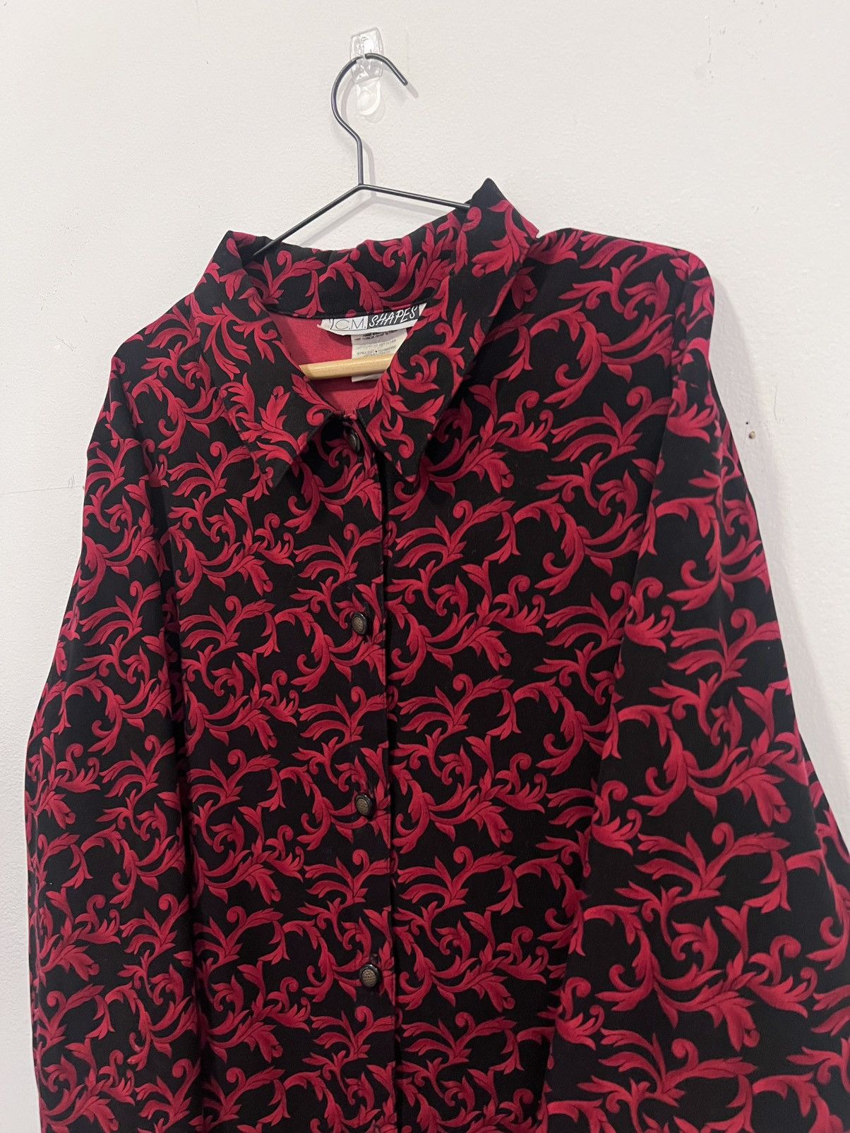 Other Vintage CM Shapes Black & Red Baroque Button-Up Shirt – 90s Size L / US 10 / IT 46 - 3 Thumbnail