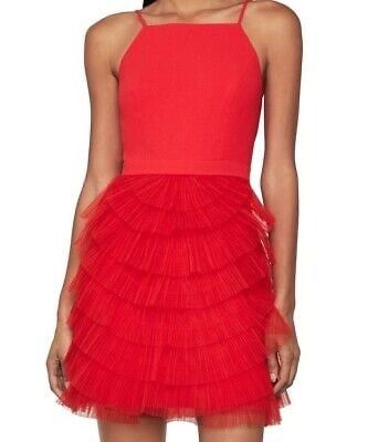 Bcbgmaxazria BCBMAXAZRIA Women's Red Tulle Mini Cassandra Party Dress Size L / US 10 / IT 46 - 2 Thumbnail