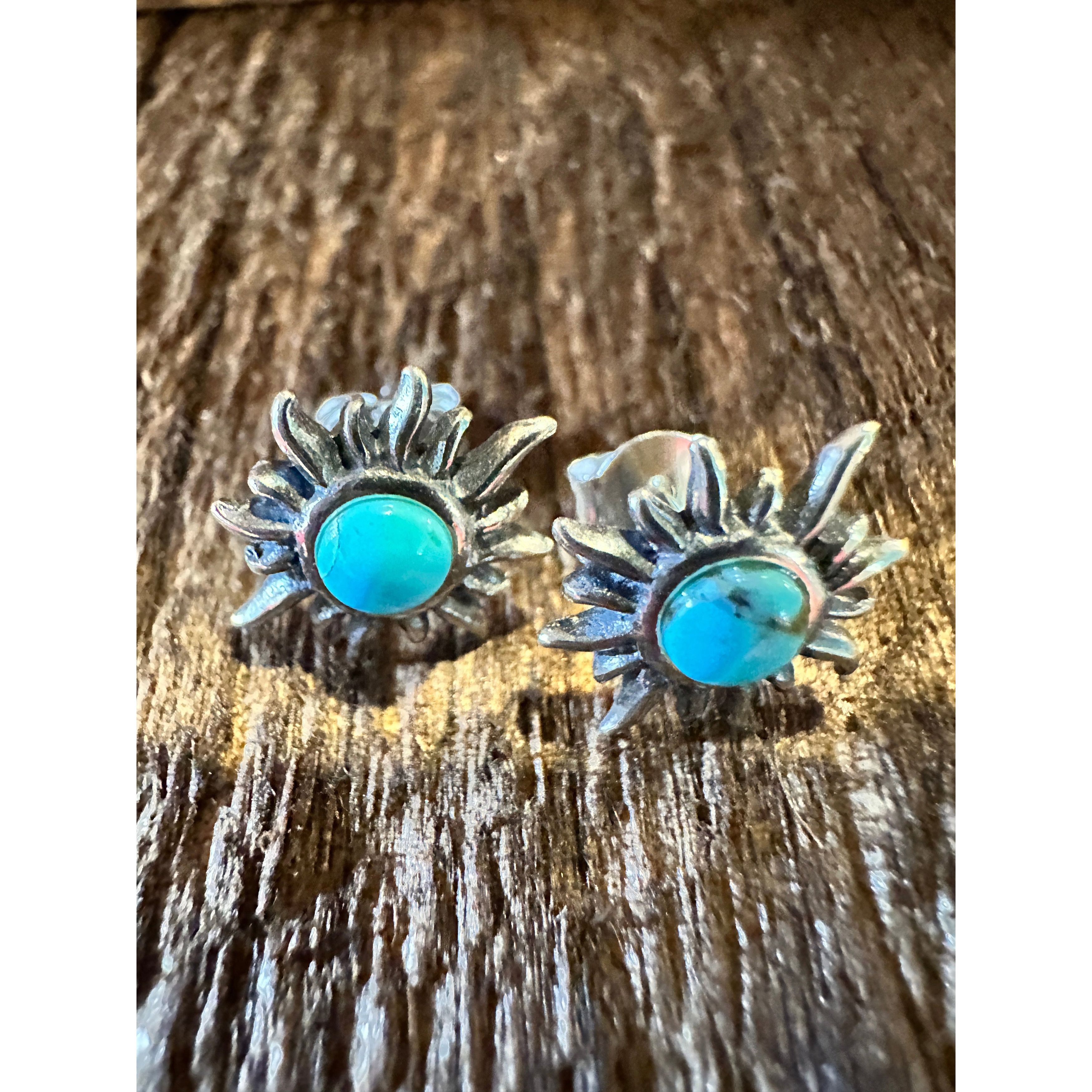 Other Navajo Sunburst Turquoise Earrings in Sterling Silver - Eleg Size ONE SIZE - 4 Thumbnail