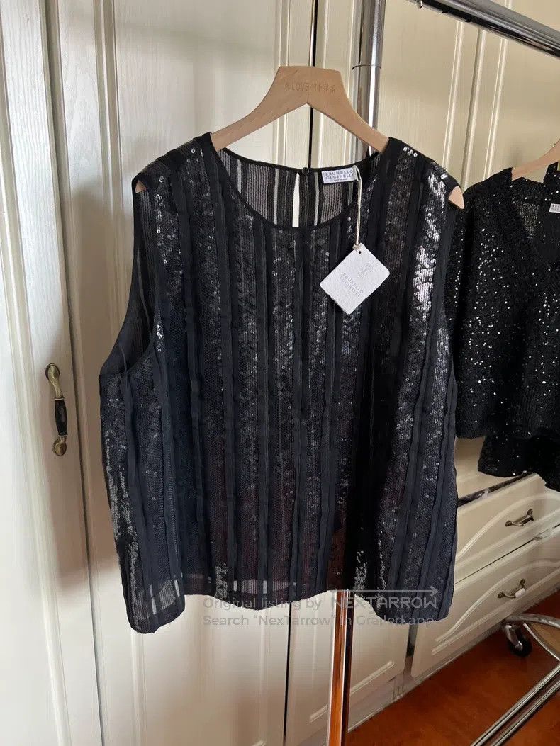 Brunello Cucinelli Brunello Cucinelli Silk sequined short sleeves Size M / US 6-8 / IT 42-44 - 1 Thumbnail