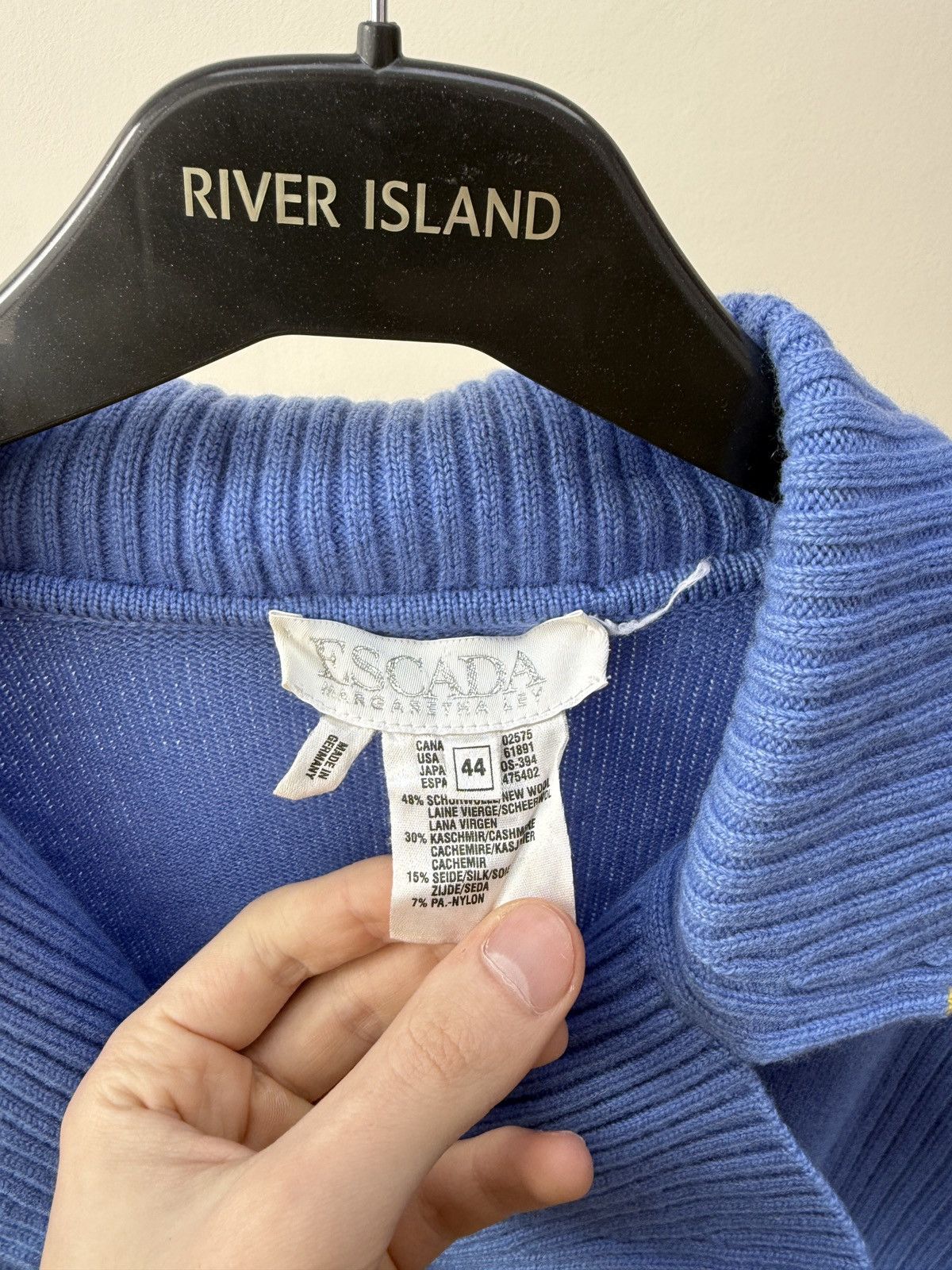 Escada Vintage ESCADA Blue Ribbed Knit Sweater Polo Collar Women Size M / US 6-8 / IT 42-44 - 5 Thumbnail