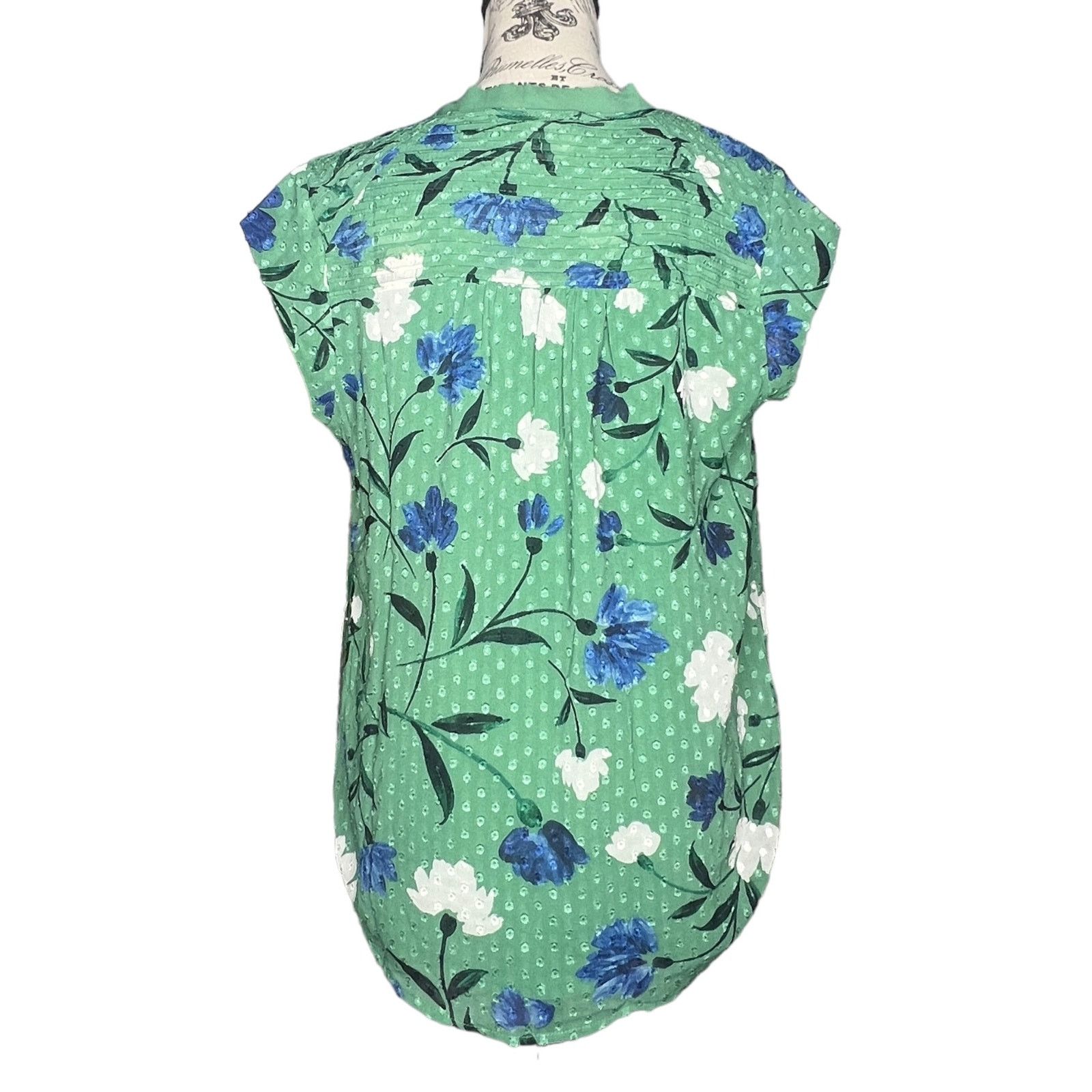 Other Green Raw Collar Blouse - Stitch Fix Fully Lined Floral Top Size S / US 4 / IT 40 - 3 Thumbnail