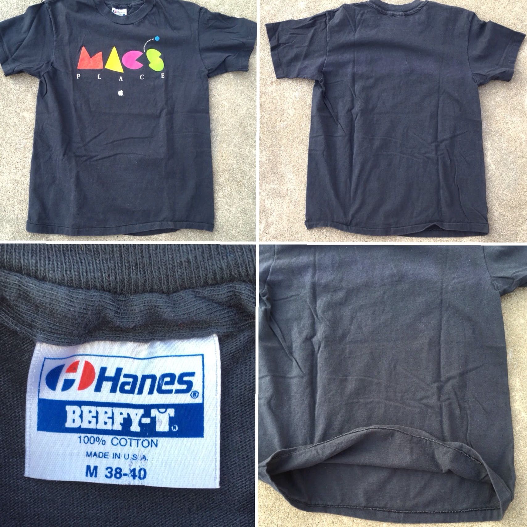 Hanes VINTAGE MACS PLACE T-Shirt Black 1980s Hanes M 38-40 Mens Graphic Tee Short Sleeve 100% Cotton Worldwide United States USA Secretary/Geek Size US M / EU 48-50 / 2 - 5 Thumbnail
