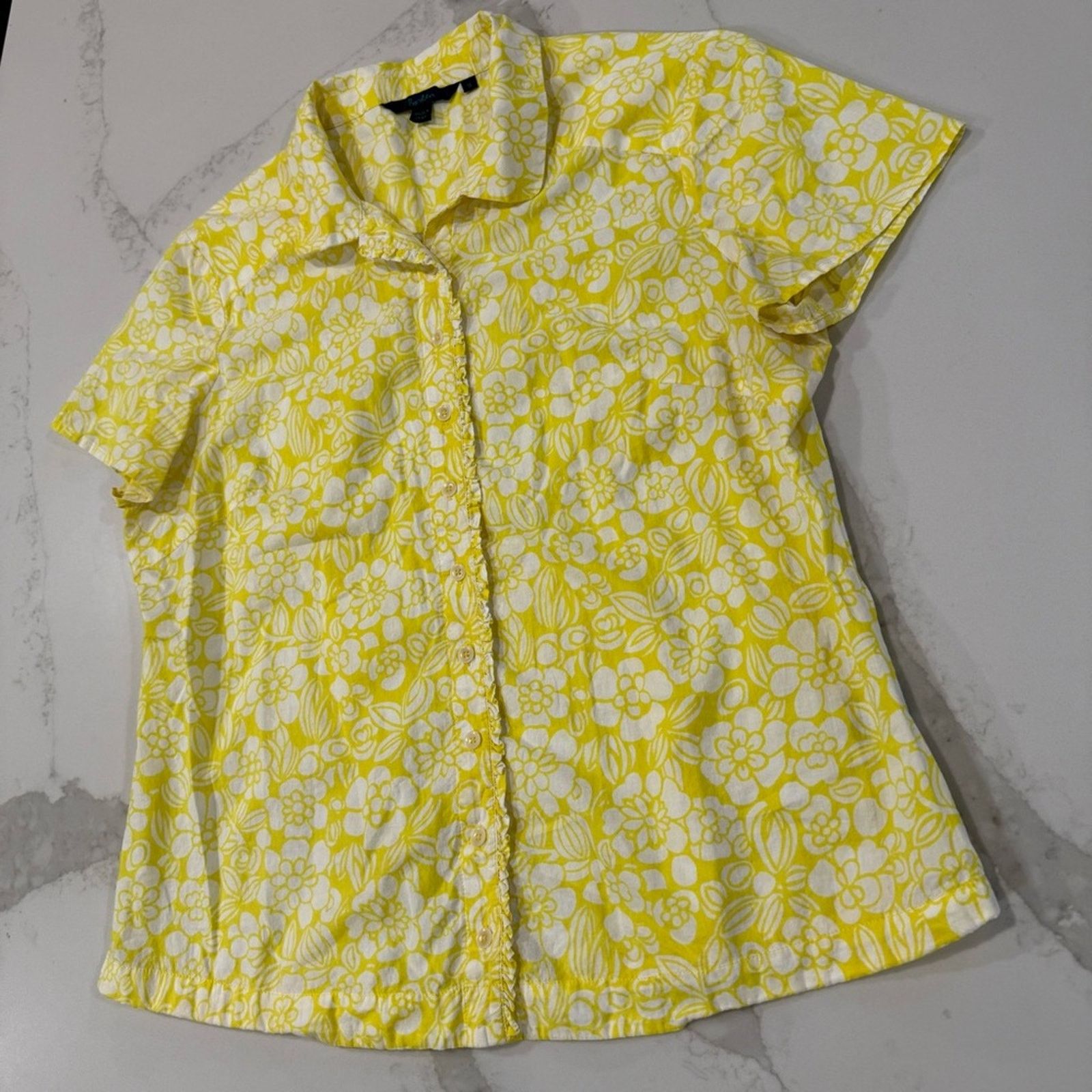 Boden Biden Floral Ruffle Trim Button Down Shirt Womens 16 Size XXL / US 16-18 / IT 52-54 - 2 Thumbnail