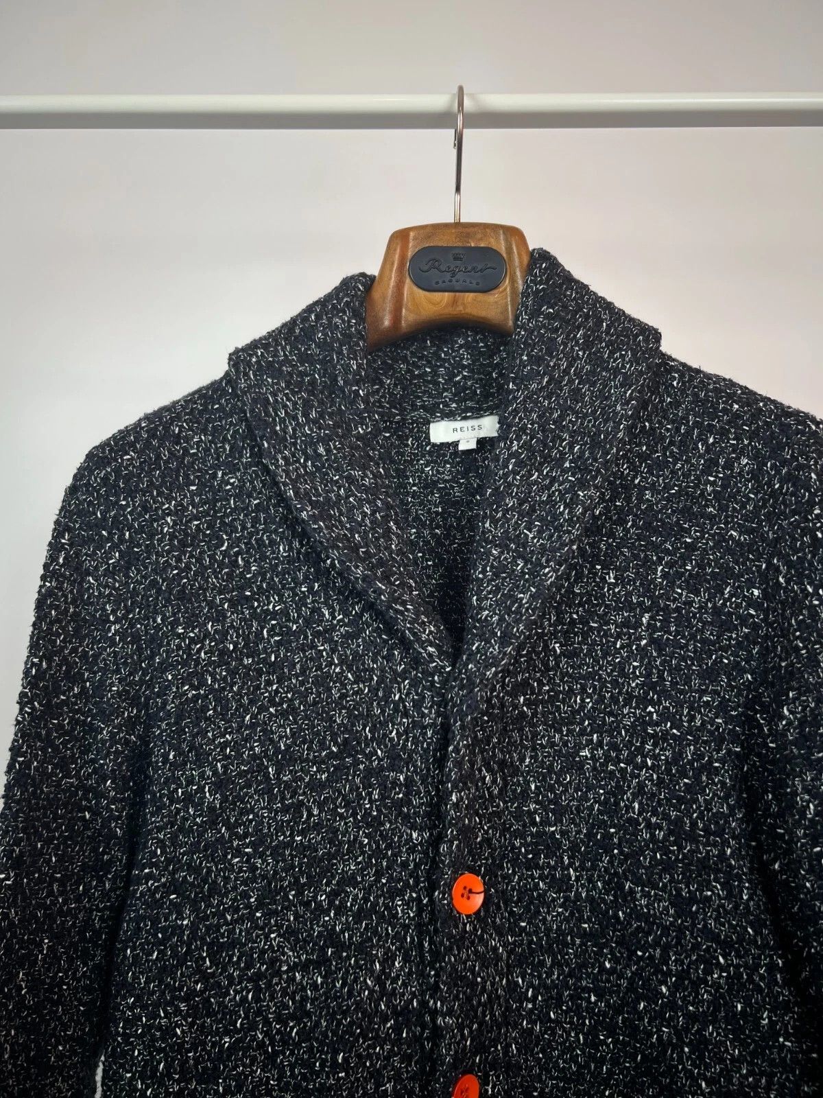 Reiss Reiss Men's Navy Blue Melange Shawl Neck Knit Cardigan Size US S / EU 44-46 / 1 - 4 Thumbnail