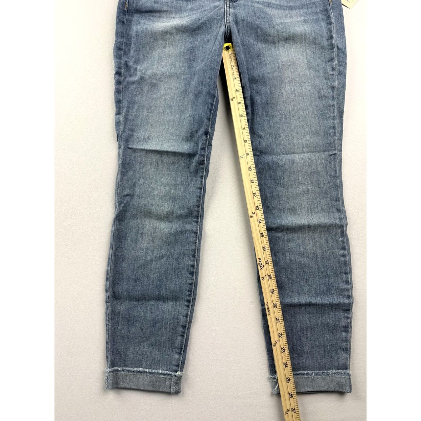 NYDJ NYDJ Jeans Skinny Ankle 10 Womens Blue Mid Rise Denim Fringe Hem Slim Pocket 5-Pocket Zipper Stretch Cotton Blend 27in Inseam Size 32" / US 10 / IT 46 - 5 Thumbnail