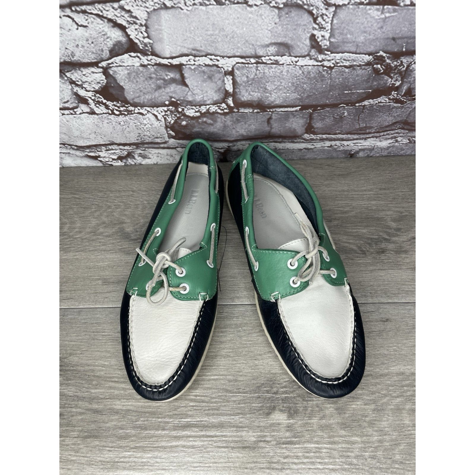 L.L. Bean LL Bean Blue Green White Leather Preppy Loafers Boat Shoes W Size US 9 / IT 39 - 2 Thumbnail