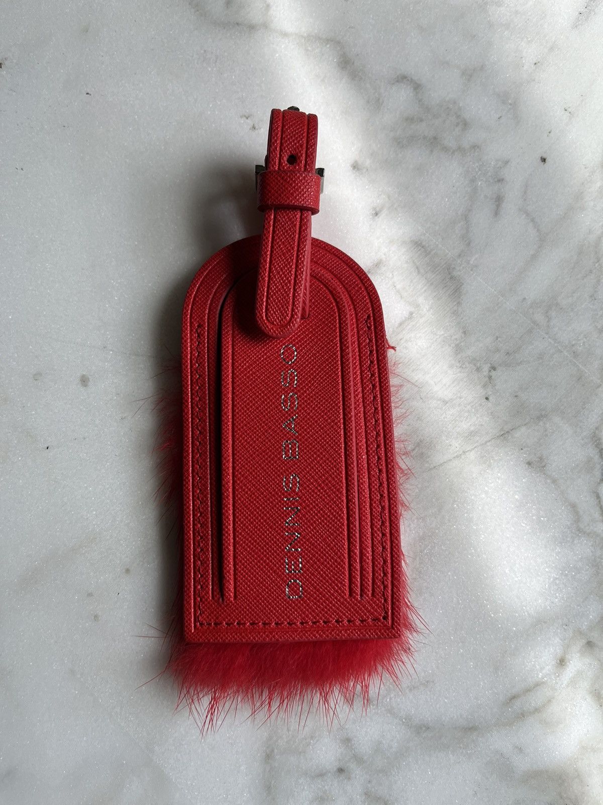 image of Vintage Leather Luggage Travel Tag in Red, Men's