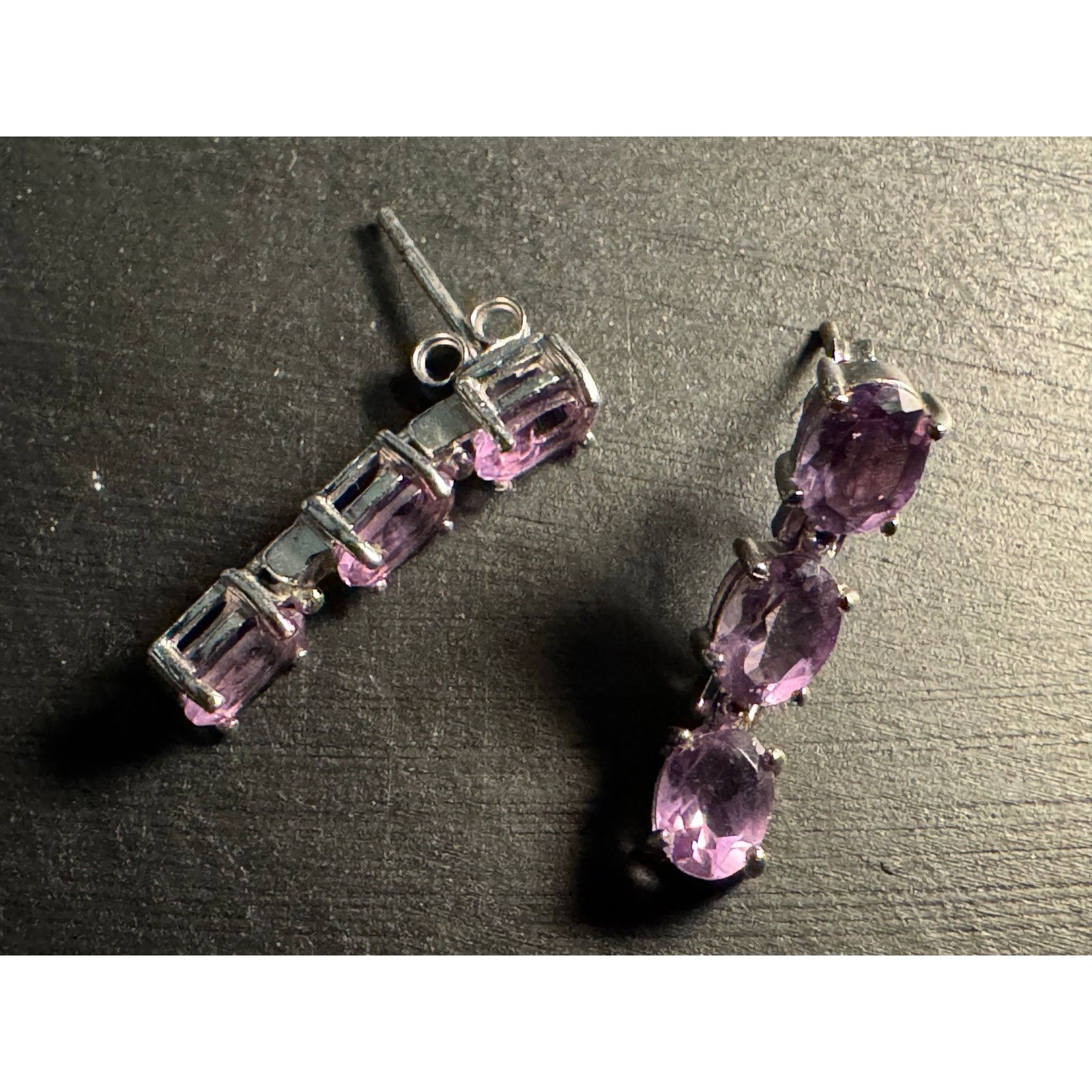 Other Vintage 925 Sterling GM 3 Amethyst Gemstones Post Earrings Size ONE SIZE - 4 Thumbnail