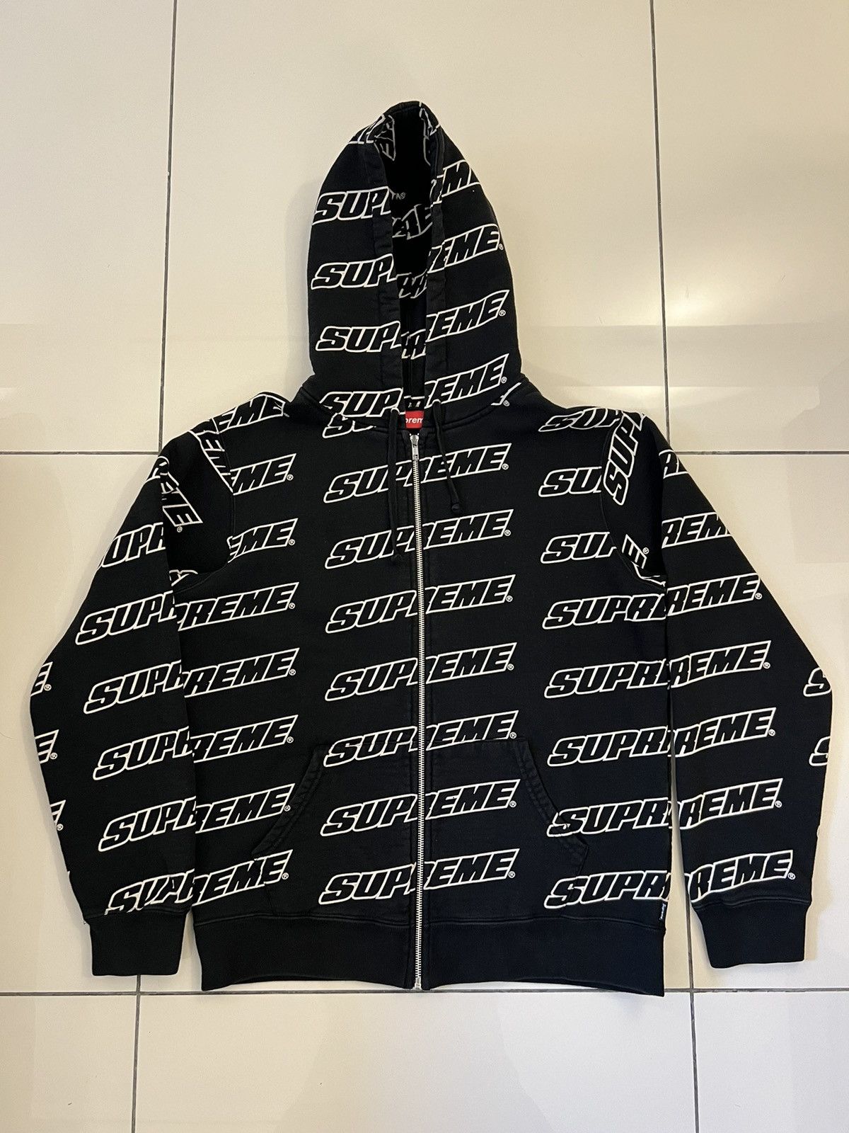 Supreme Supreme Repeat Zip Up Hooded Sweatshirt Black | Grailed