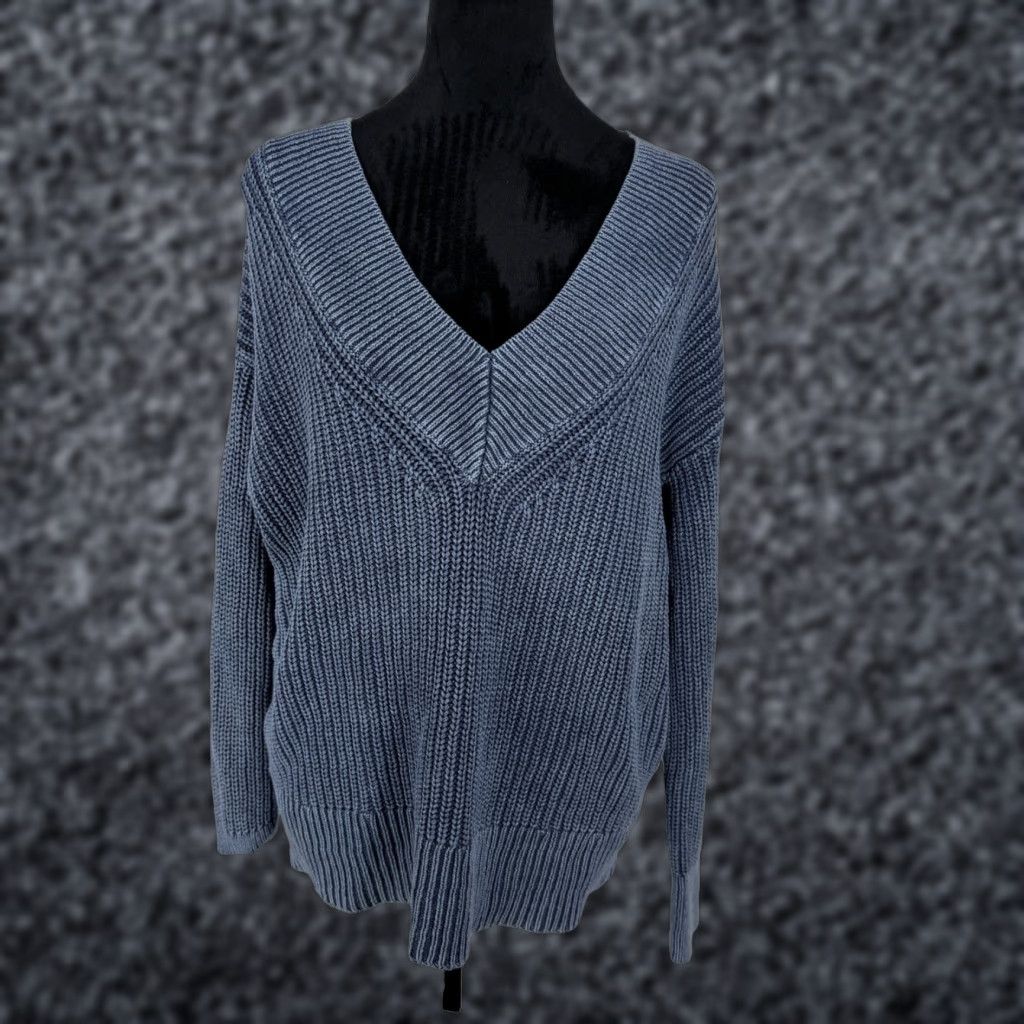 Vintage Aerie Womens Chunky Knit Oversized Sweater S V Neck Blue Cozy Cotton Granola Size S / US 4 / IT 40 - 1 Thumbnail