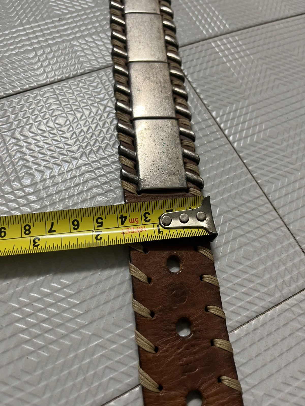 If Six Was Nine LEATHER BELT SILVER RIVETED by LIANERO Size 34 - 7 Thumbnail