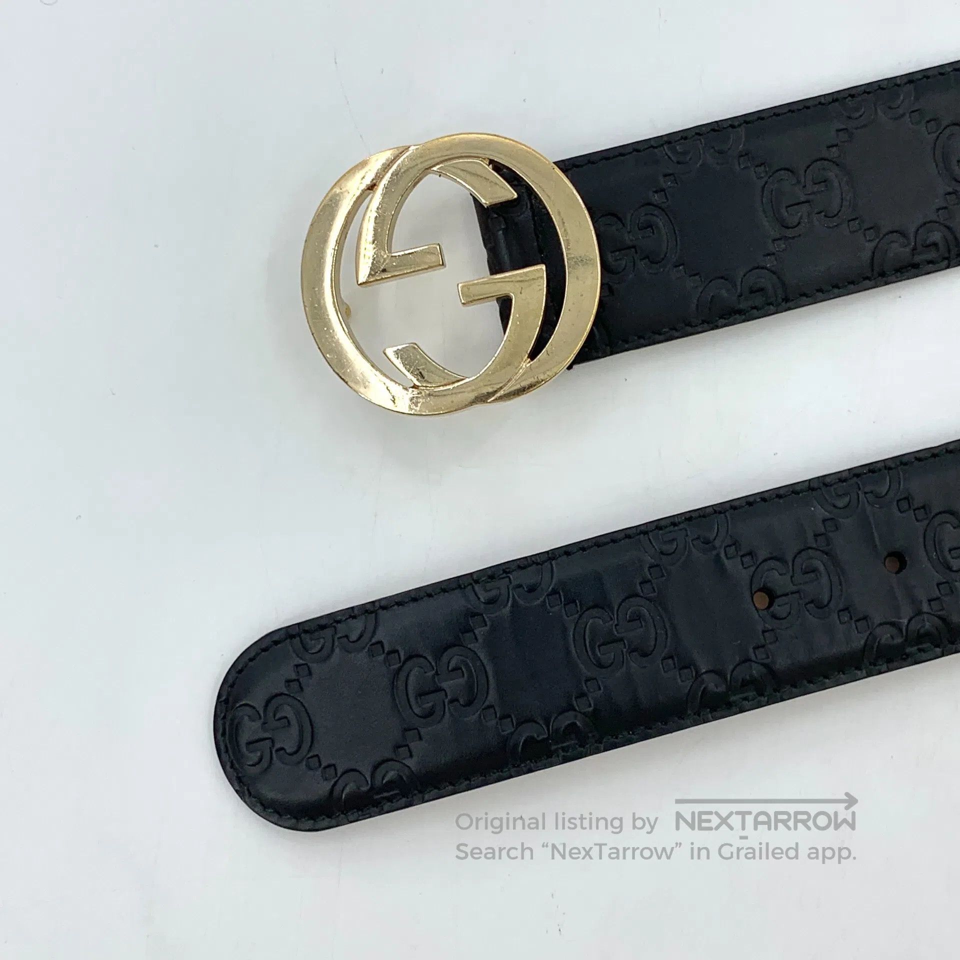 Gucci Guicci Black Logo Embossed Double G Buckle Leather Belt| Size ONE SIZE - 4 Thumbnail