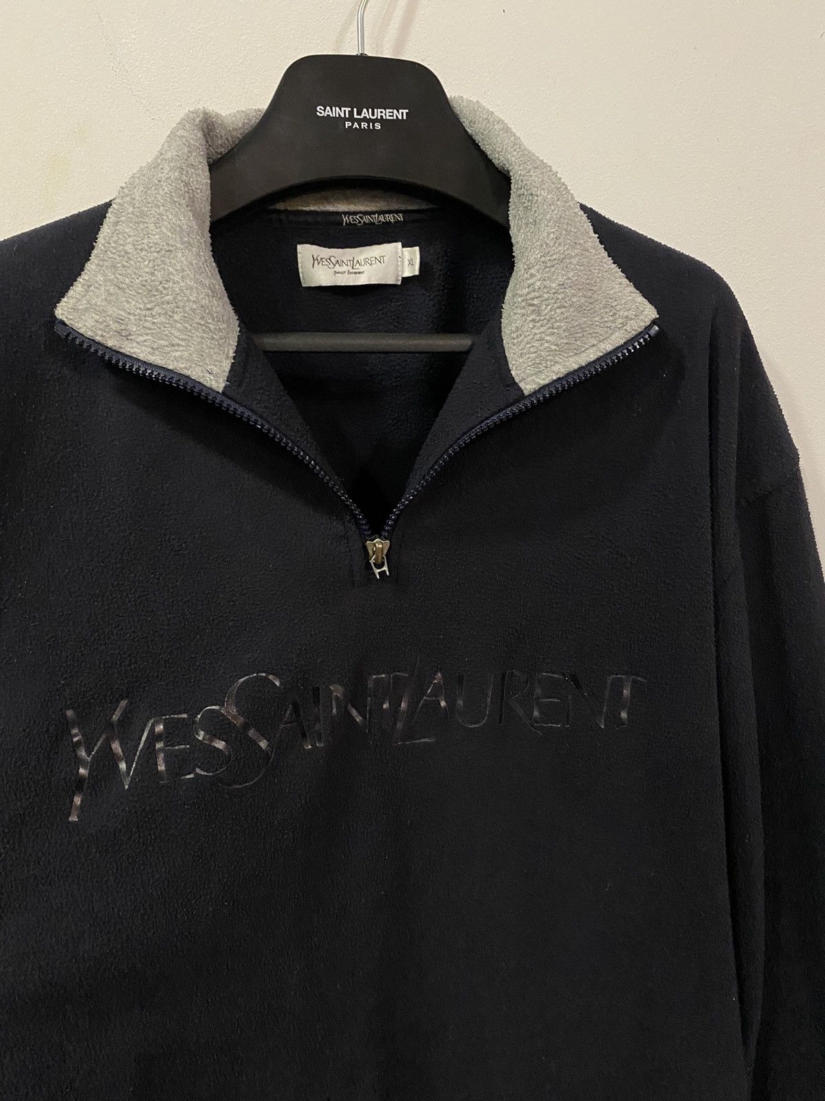 Yves Saint Laurent Fleece YSL Sweatshirt 1/4 Zip Big Logo YSL Sweater Polar Size US XL / EU 56 / 4 - 1 Thumbnail