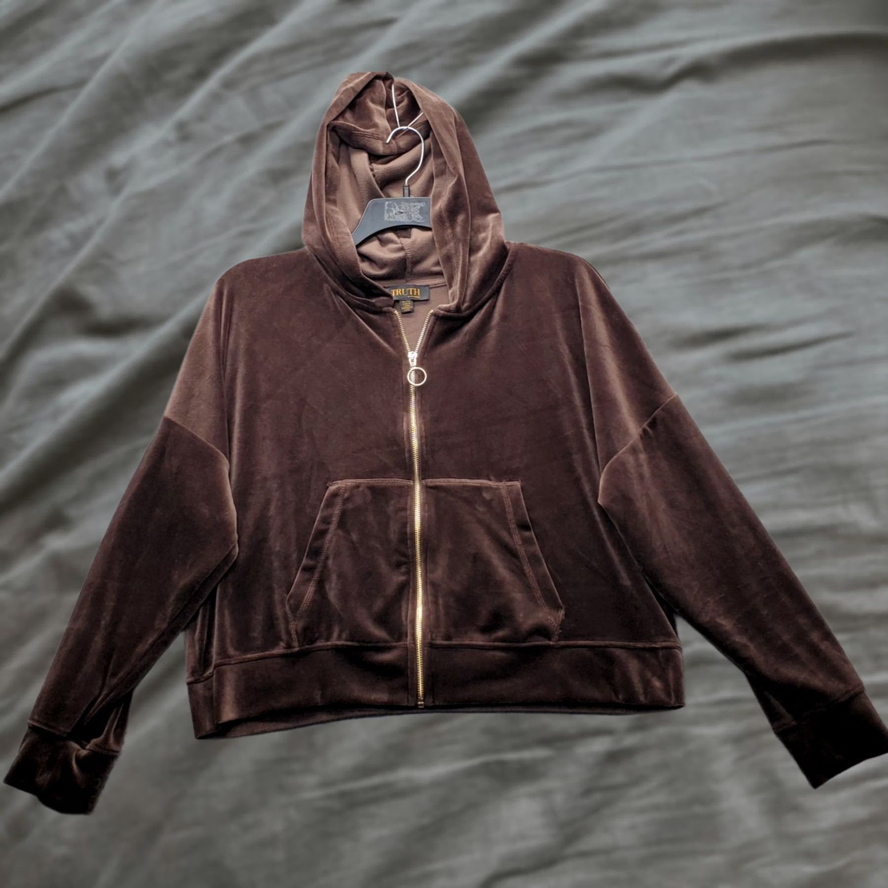 New Republic Truth Republic Velour Hoodie Womens XL Brown Crop Long Sleeve Zip Up Size XL / US 12-14 / IT 48-50 - 1 Thumbnail