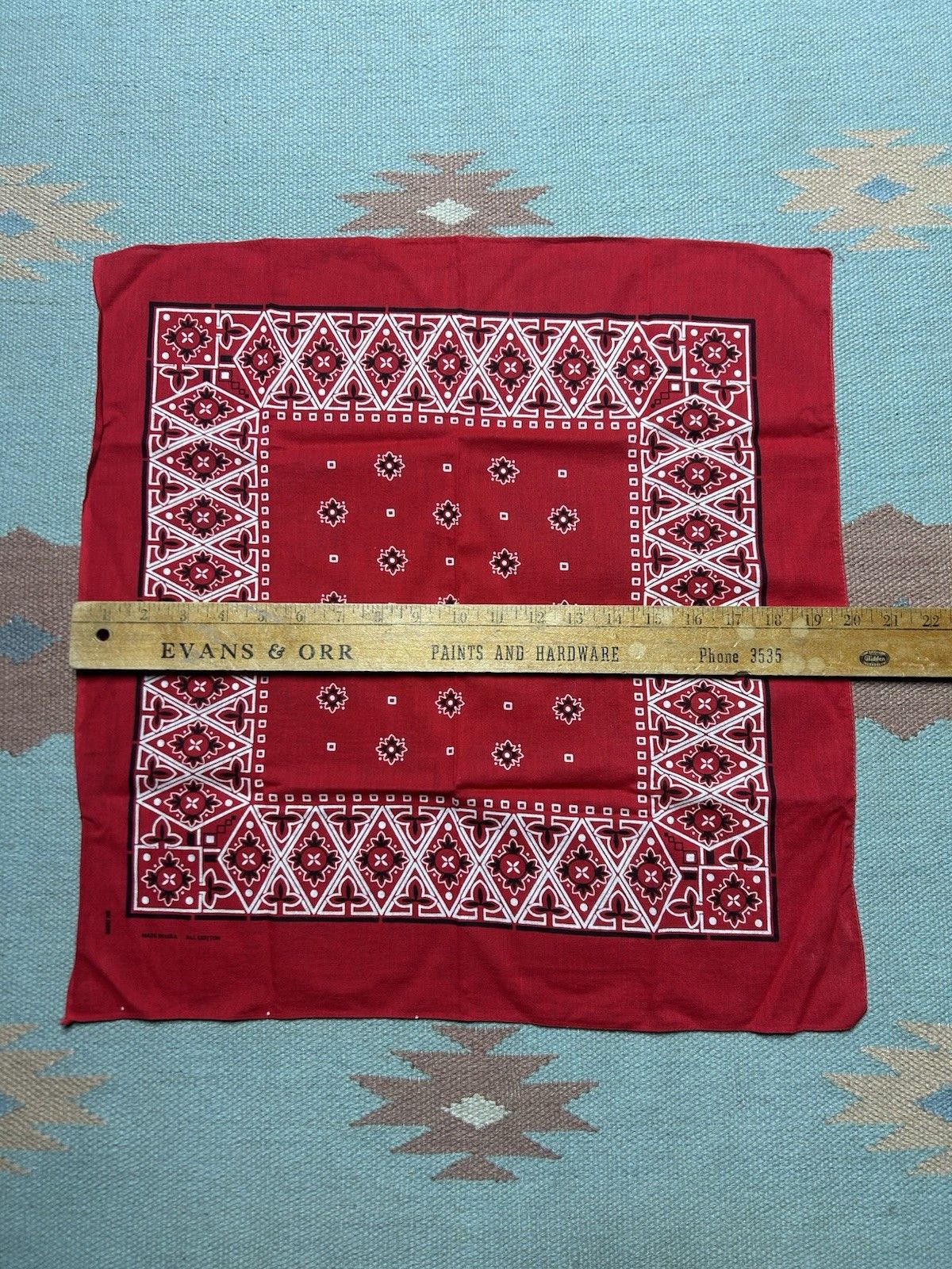 Vintage Vtg cotton bandana handkerchief geometric workwear made USA Size ONE SIZE - 6 Thumbnail