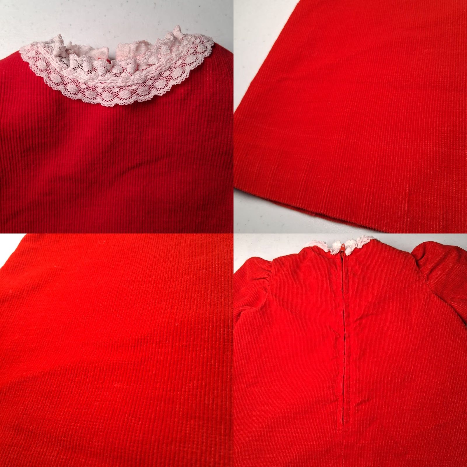 Vintage VINTAGE Handmade Christmas Dress Red Corduroy Lace Trim Candlestick Holiday Girls Size ONE SIZE - 8 Thumbnail