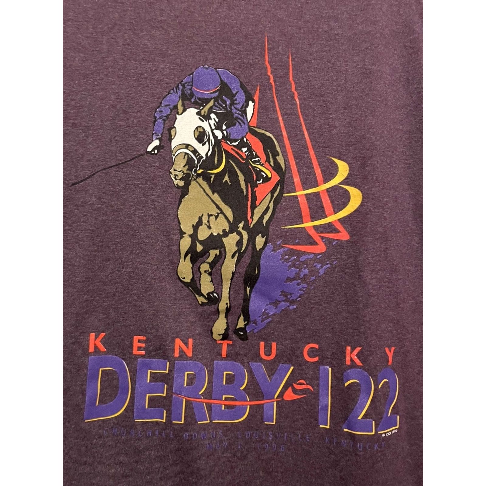 Jerzees VINTAGE 1995 Kentucky Derby T-Shirt USA Made Adult Large JERZEES Red Cotton Short Sleeve Crew Neck 90s Horse Men Mens Size US L / EU 52-54 / 3 - 2 Thumbnail