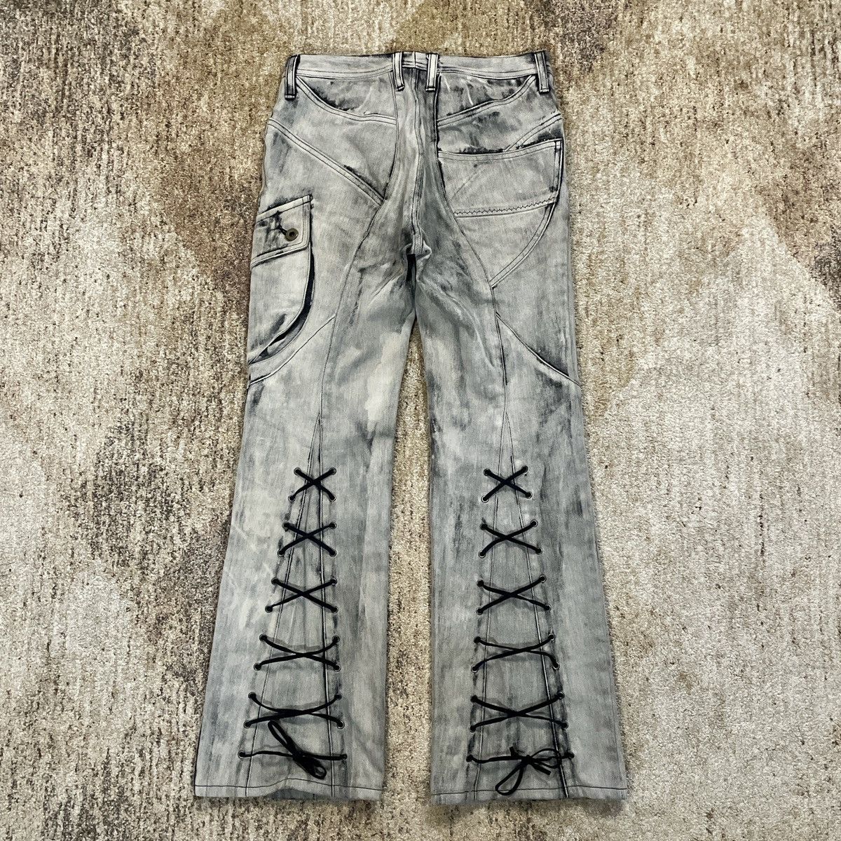 image of If Six Was Nine x Tornado Mart Japanese Archive Flare Rupert Lace Up Denim Jeans 28X28 in Grey