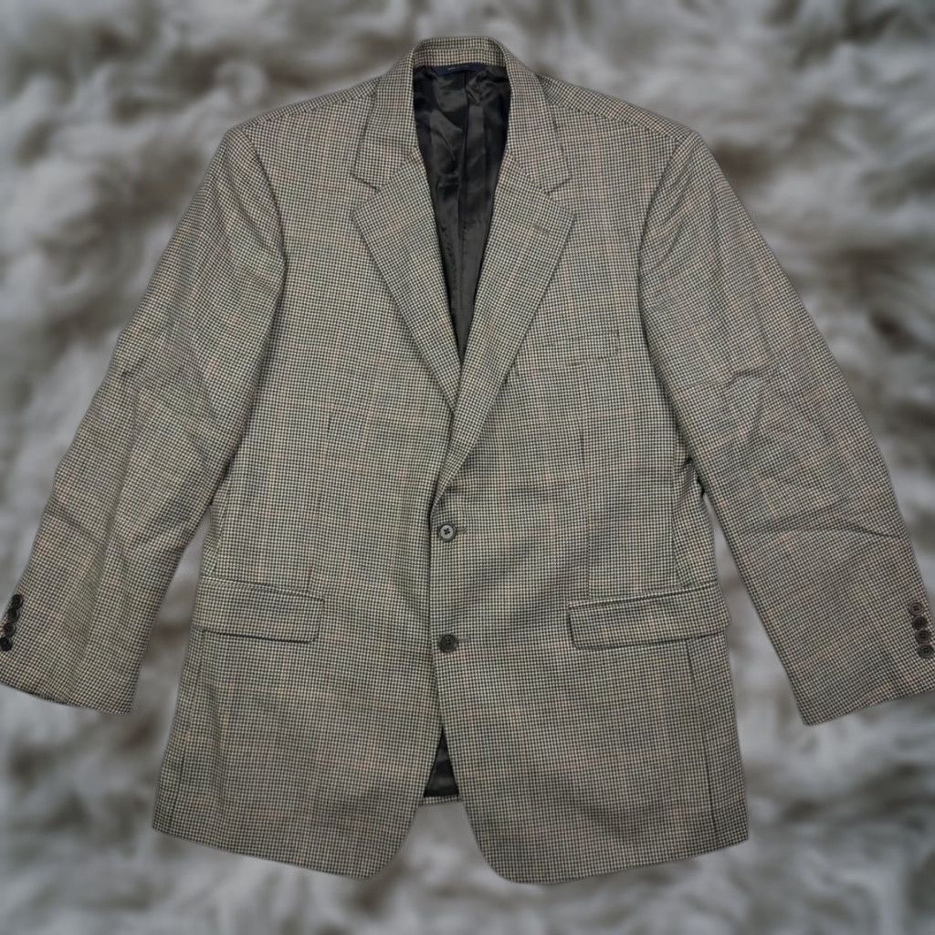Brooks Brothers Blazer Men's 100% Wool Black Red Houndstooth Plaid Italy 43R 2-Button Front Notch Lapel Regular Vintage No N/A