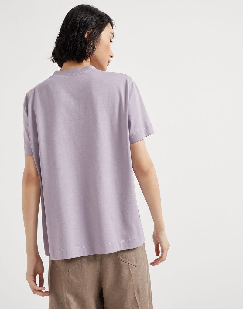 Brunello Cucinelli o1la1rc1a0326 Cotton Jersey T-Shirt in Purple Size L / US 10 / IT 46 - 2 Thumbnail