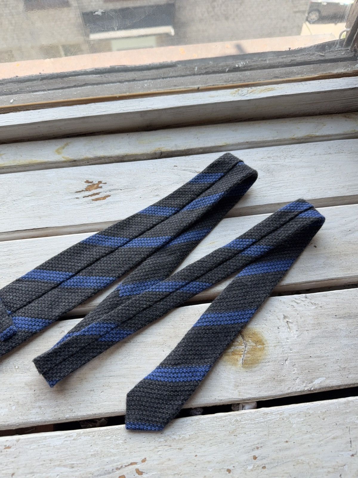 Hackett Hackett London Wool Silk Tie Made in Italy Gray Blue Stripes Size ONE SIZE - 8 Thumbnail