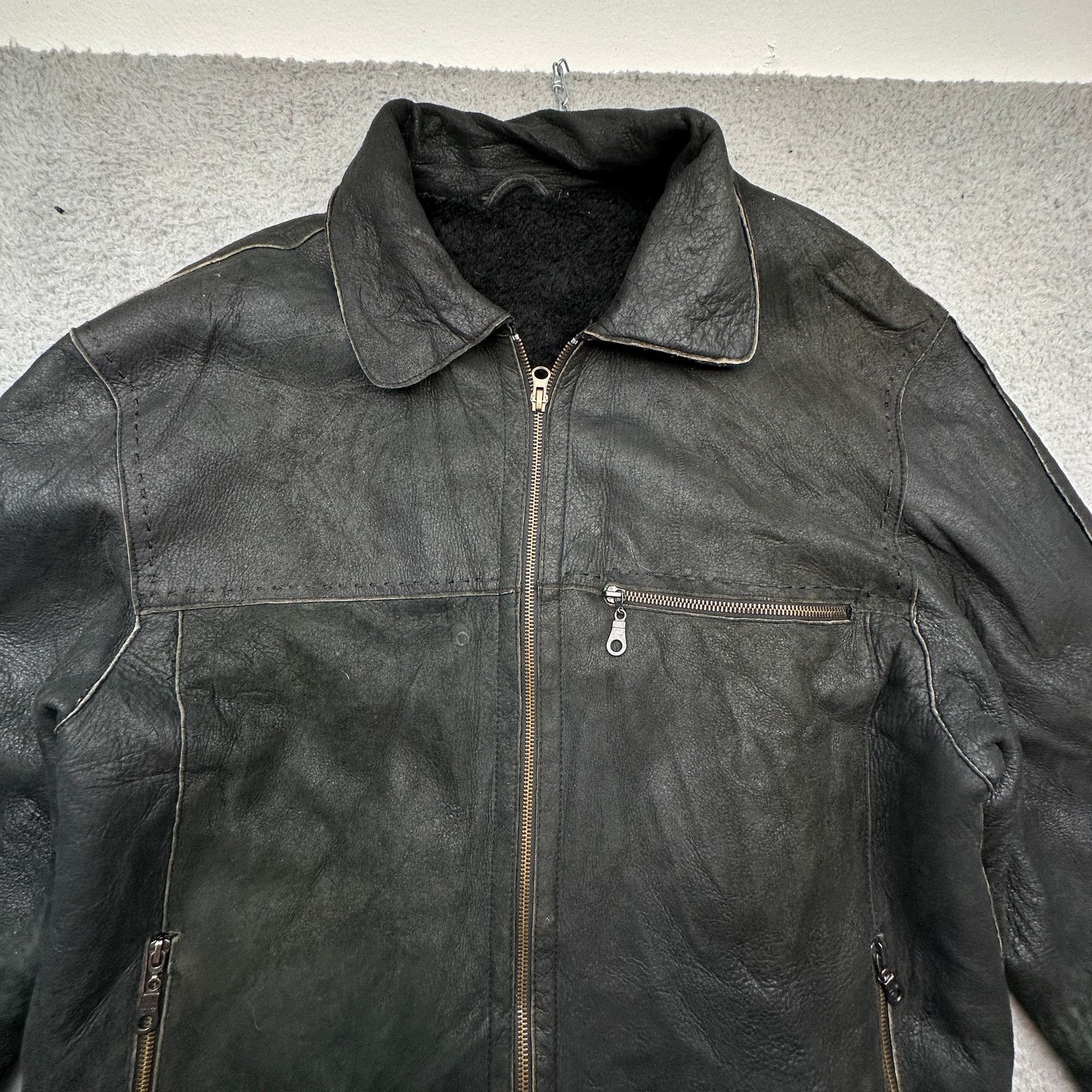 Other VTG Shearling Leather Bomber Jacket Mens Large Unbranded Size US L / EU 52-54 / 3 - 12 Thumbnail