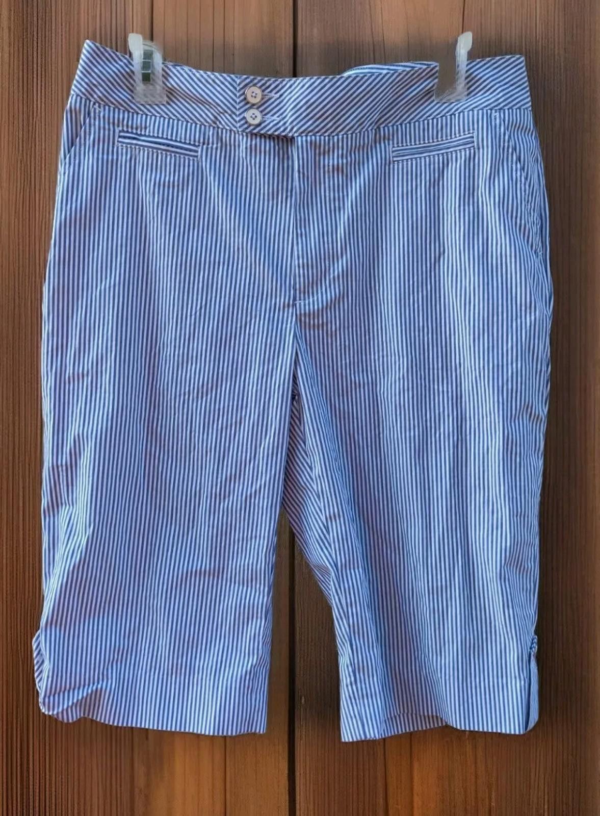 Bobby Jones Bobby Jones Shorts Womens Size 10 White Blue Pinstripe Cotto Size 32" / US 10 / IT 46 - 1 Thumbnail