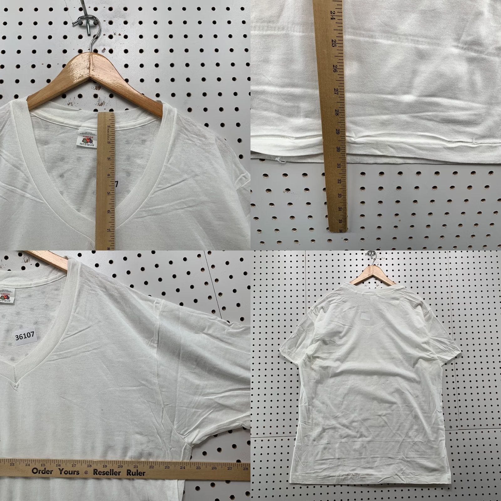 Fruit Of The Loom VINTAGE Fruit Of The Loom V Neck White Shirt Mens XL Single Stitch USA 24.5x31 Size US XL / EU 56 / 4 - 8 Thumbnail