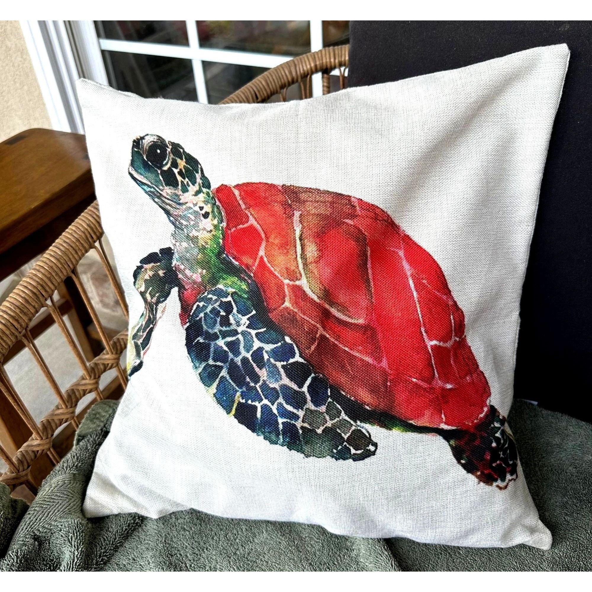 Handmade Sea Turtle Crab Throw Pillow Covers Hand Painted Art Decor S Size ONE SIZE - 2 Thumbnail
