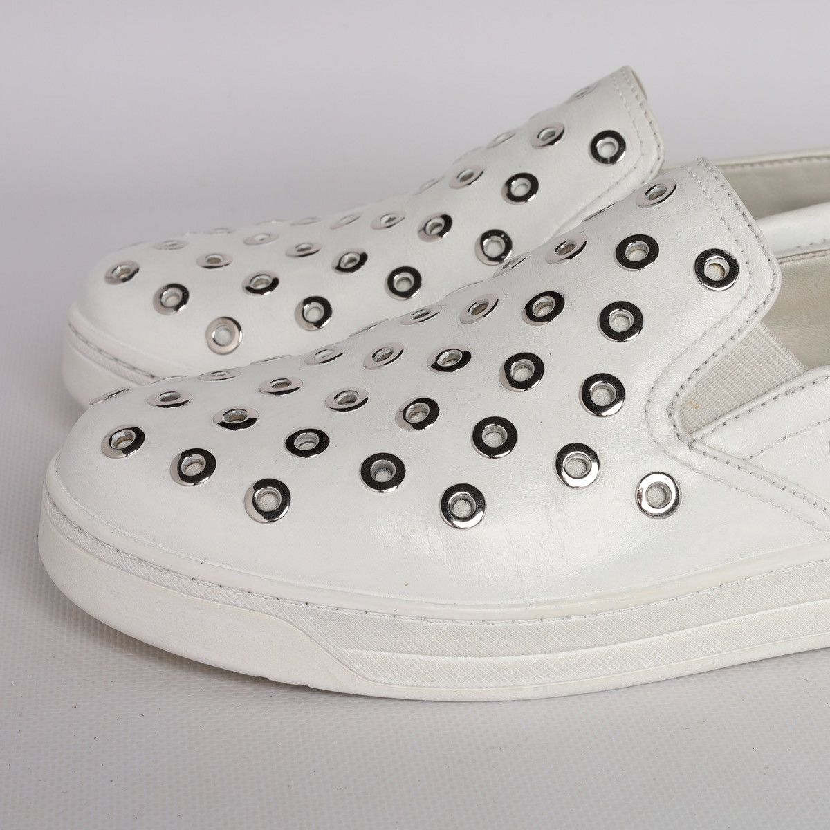 Prada Prada White Leather Slip-on Sneakers Trainers Shoes Grommet Size US 9 / IT 39 - 3 Thumbnail