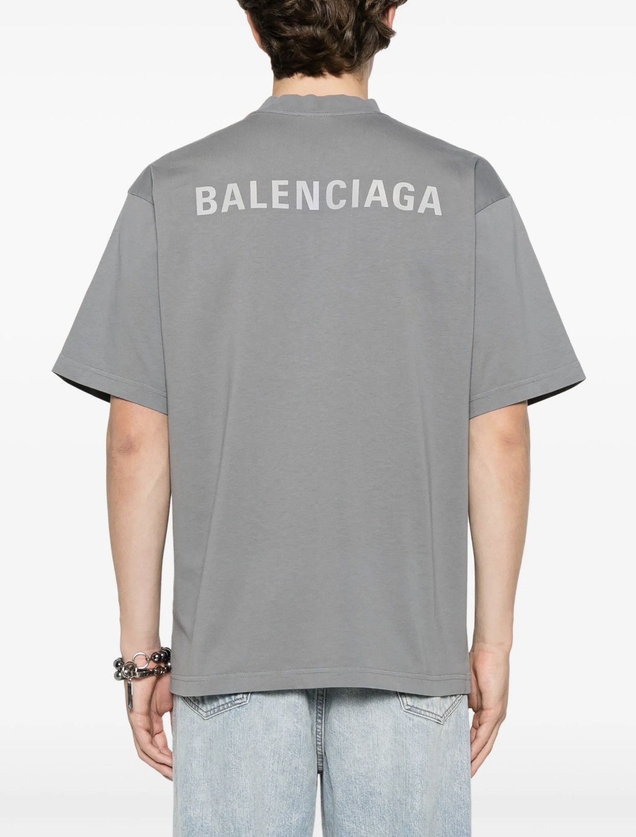 Balenciaga Balenciaga Gray Reflective Logo T-shirt L Size US L / EU 52-54 / 3 - 9 Thumbnail