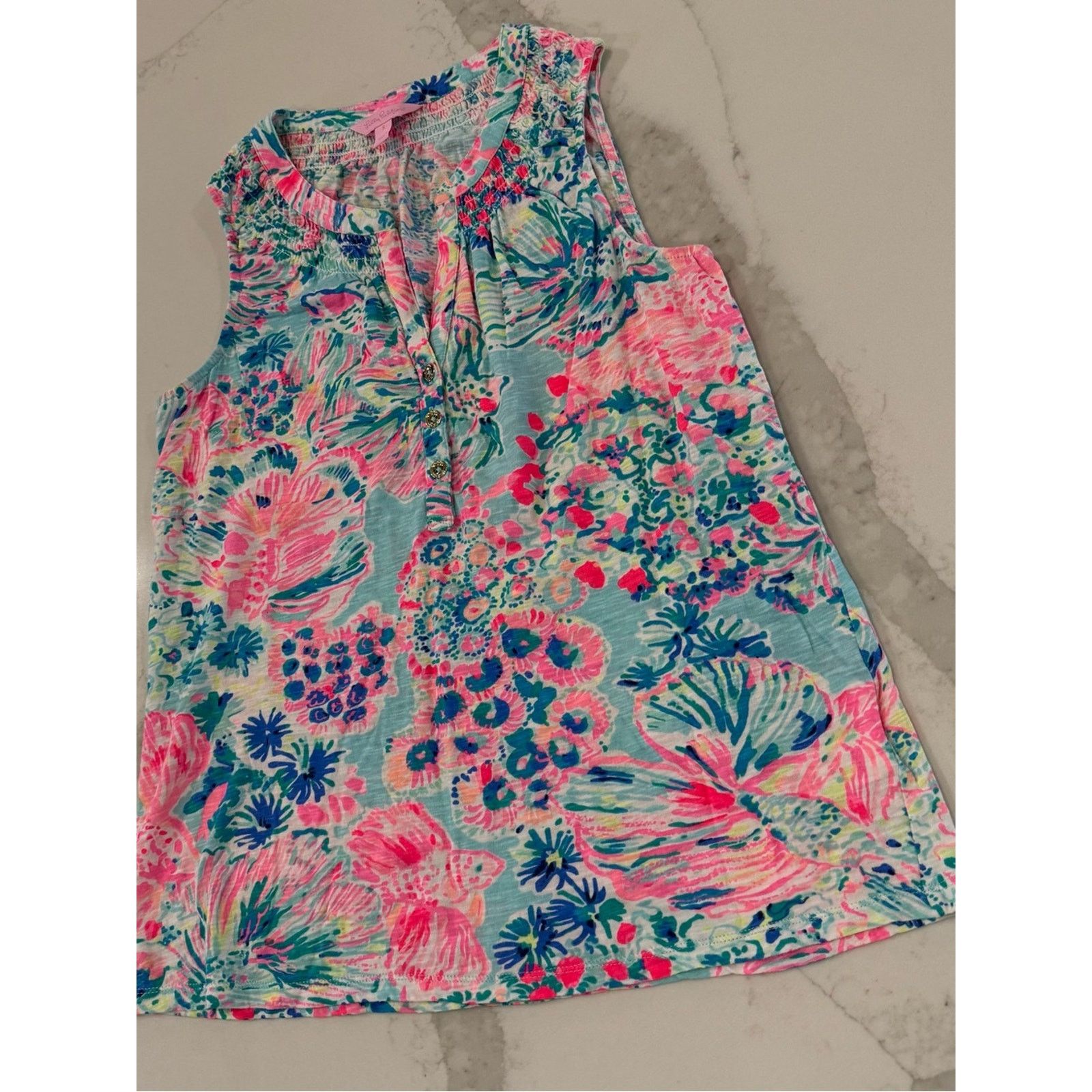 Lilly Pulitzer Lilly Pulitzer Essie Henley TankTop Serene Blue Womens Small Size S / US 4 / IT 40 - 2 Thumbnail