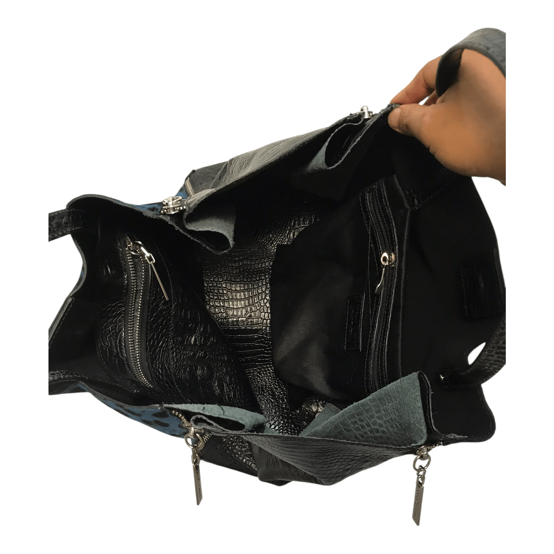 Genuine Leather enrico Pucci Crocodile With Leopard Fur Leather HandBag Size ONE SIZE - 10 Thumbnail