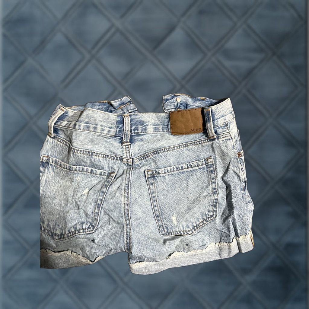 Vintage Aéropostale Denim Mom Shorts Women's Size 0 Blue Distressed Cuff High Rise Denim Shorts Size 25" / US 0 / IT 36 - 1 Thumbnail