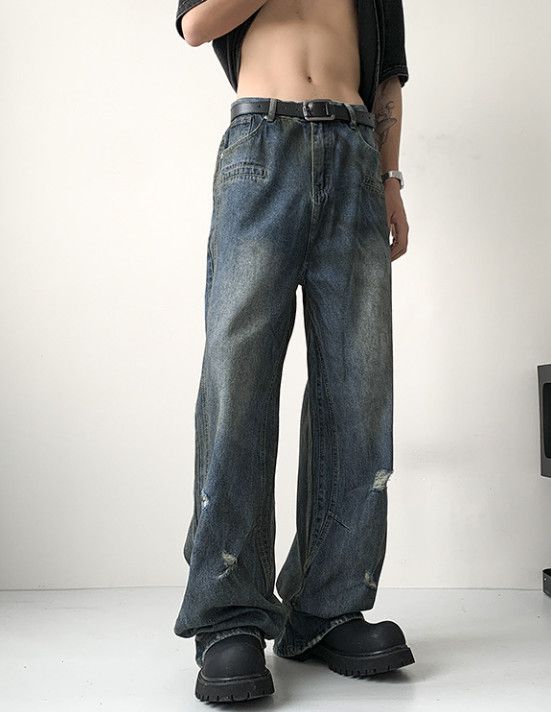 Vintage Men's American Distressed Wide-Leg Street Washed Denim Jeans Size US 32 / EU 48 - 5 Thumbnail