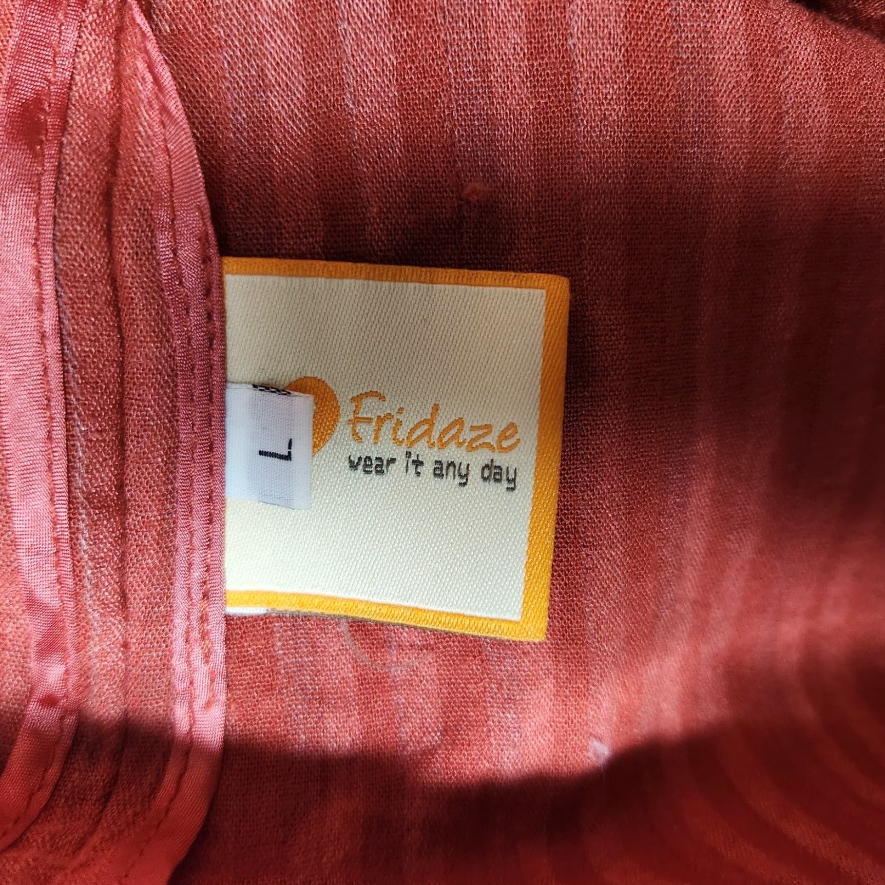 Rusty Fridaze Blouse Womens Rust Red Stripe 100% Linen 3/4 Sleeve Lagenlook Top-Size L Brown Rounded Neck Casual, Travel Womens Size L / US 10 / IT 46 - 4 Thumbnail