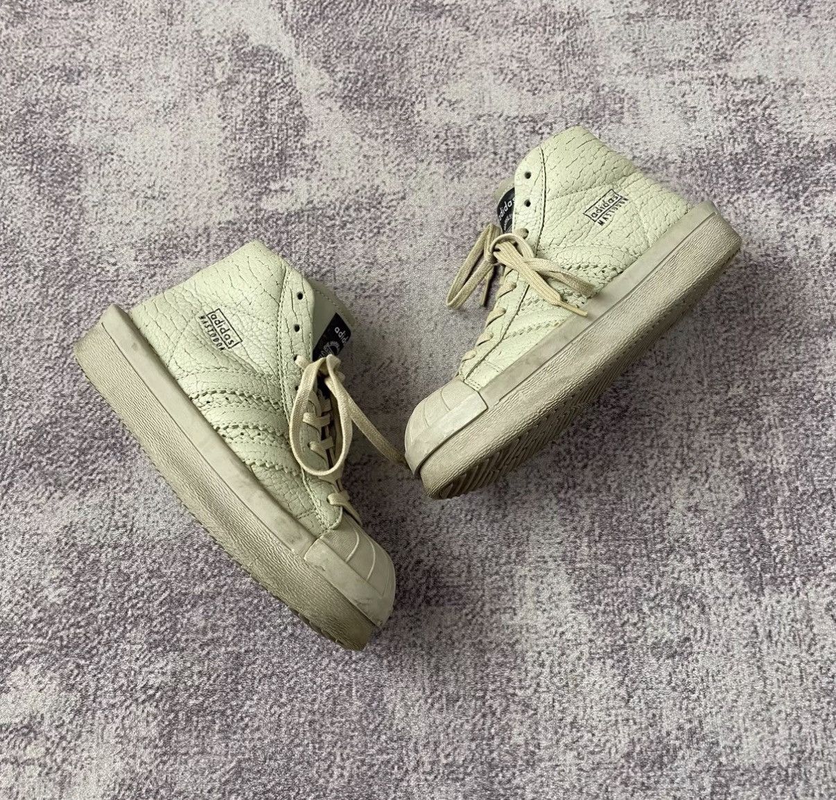 Rick Owens Rick Owens x Adidas Cracked Leather High-Top Superstar Size US 6.5 / IT 36.5 - 3 Thumbnail