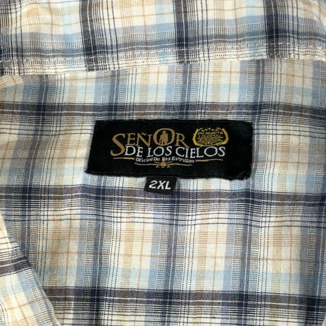 Vintage Senor De Los Cielos Western Shirt Adult LARGE White Blue Plaid Cowboy Size US L / EU 52-54 / 3 - 5 Thumbnail