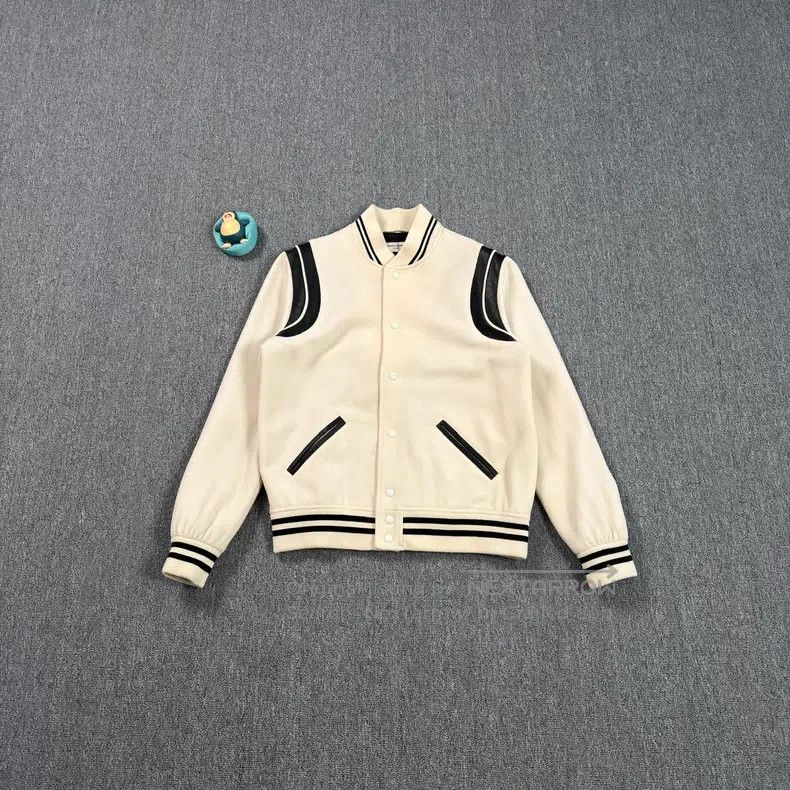 Saint Laurent Paris Saint Laurent Paris Beige Baseball Jersey with Leather Pan Size US L / EU 52-54 / 3 - 1 Thumbnail