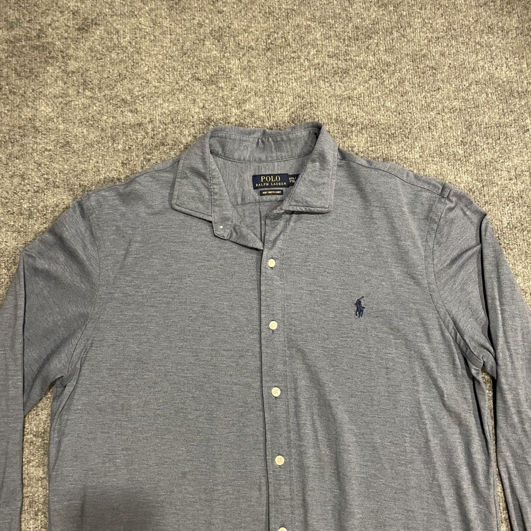 Polo Ralph Lauren Knit Dress Shirt Mens 2XL Blue Long Sleeve Cotton Point  Collar