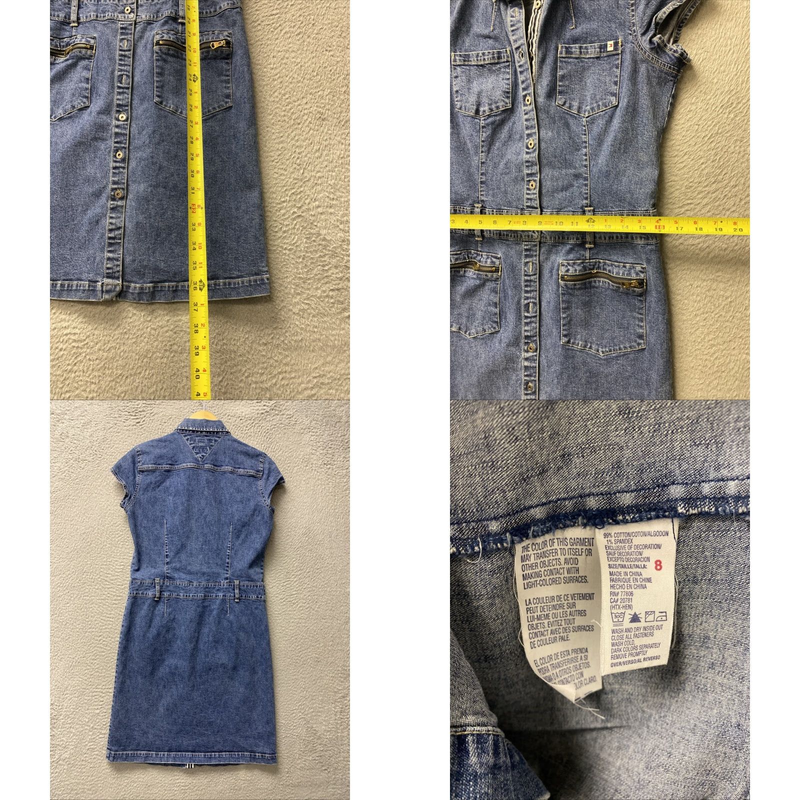 Tommy Hilfiger VINTAGE Tommy Hilfiger MINI DRESS Women's 8 BLUE Denim Stretch Sleeveless Short Zip 0457 Size M / US 6-8 / IT 42-44 - 8 Thumbnail