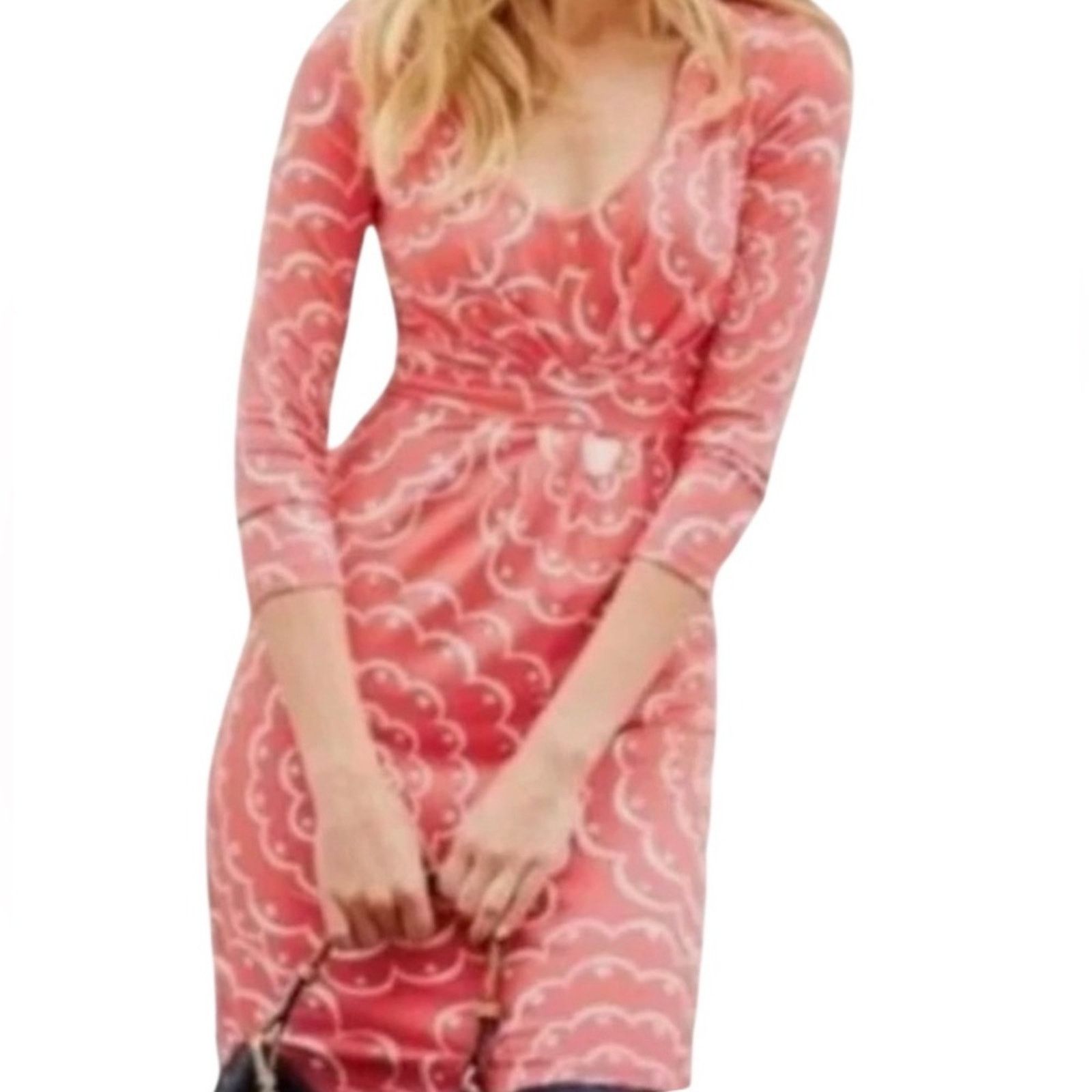 Boden Boden Marion V-Neck Jersey Knit Dress Pink Scallop Floral Size XS / US 0-2 / IT 36-38 - 3 Thumbnail