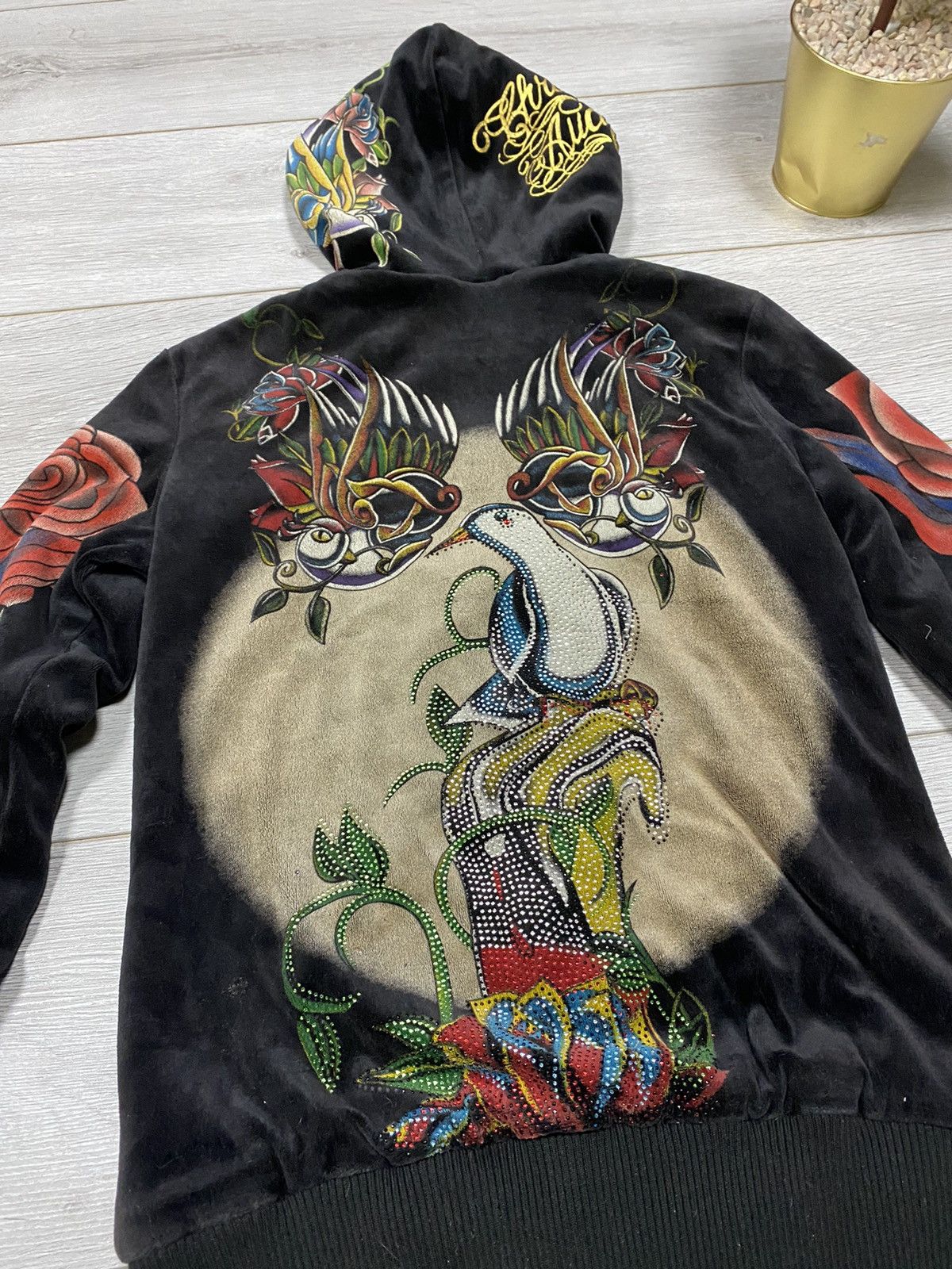 Ed Hardy Christian Audigier 🌹 velour all over print hoodie zip fleece Size M / US 6-8 / IT 42-44 - 9 Thumbnail