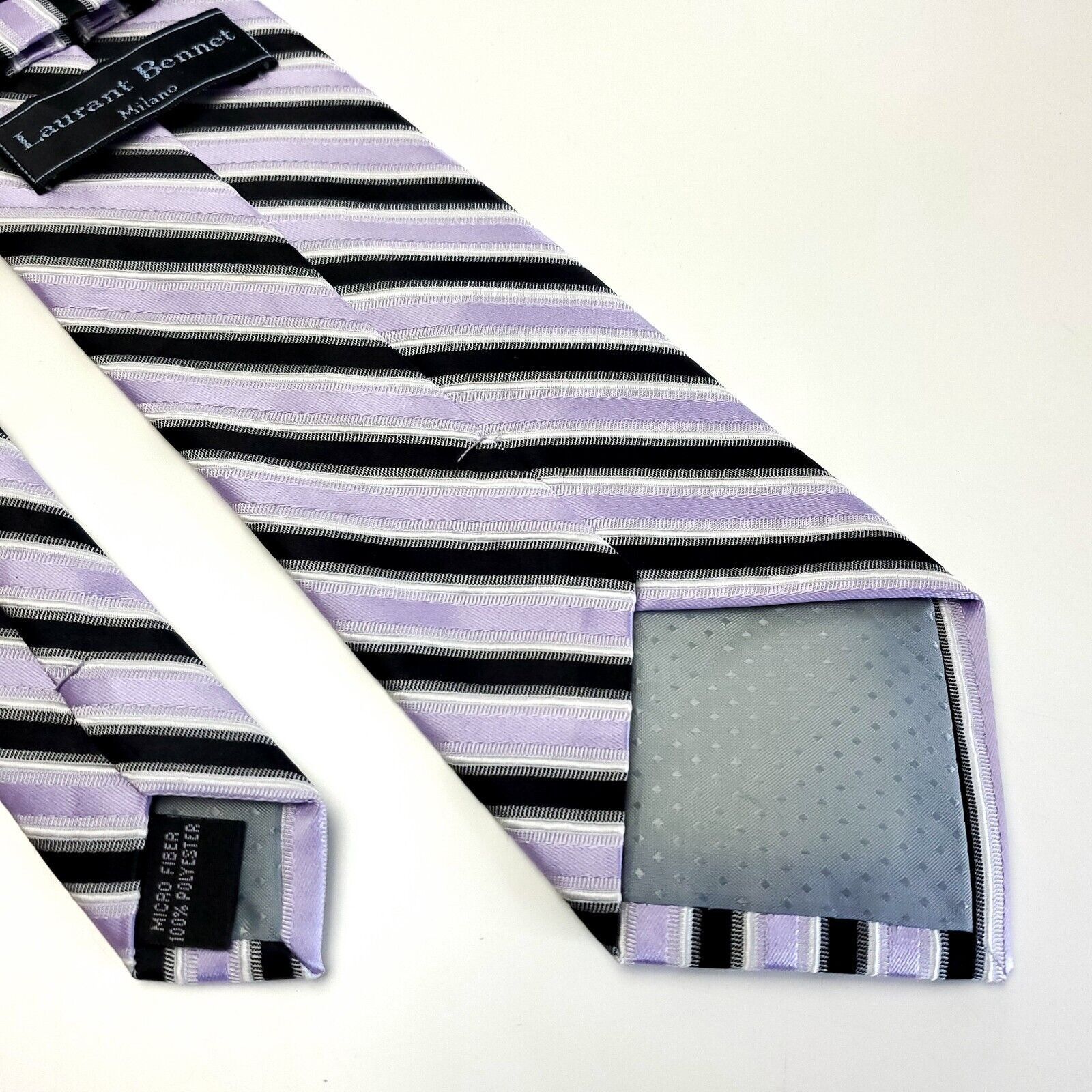 Designer Laurant Bennet Milano Purple Black Striped Woven Microfiber Size ONE SIZE - 5 Thumbnail