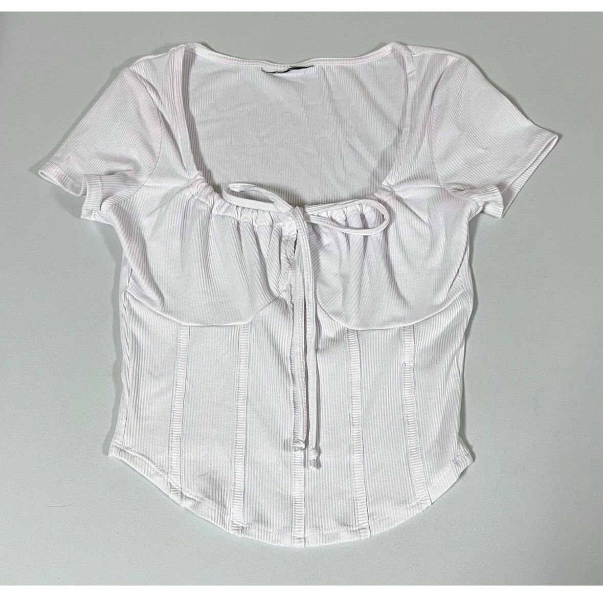 PRINCESS POLLY Just Polly White Ribbed Corset Shirt Top Blouse Tee Size S 🤍 Size S / US 4 / IT 40 - 1 Thumbnail