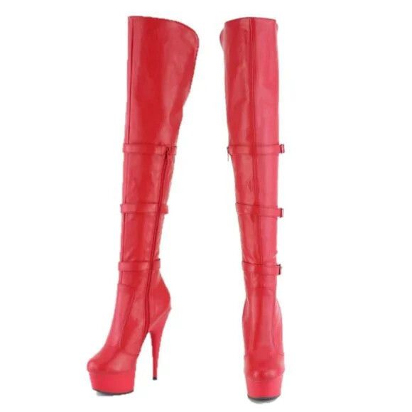 Other Delight 3018 Red Vegan Leather OTK Over the Knee Platform Th Size US 11 / IT 41 - 2 Thumbnail