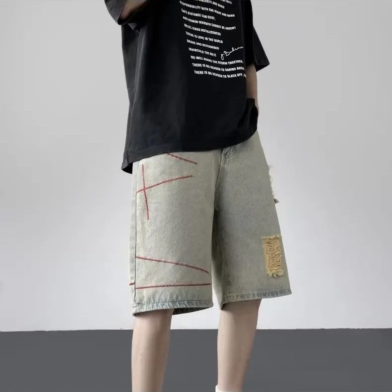 Denime × Japanese Brand Streetwear Shorts Casual Loose-fit Straight-leg Ripped Denim Size US 33 - 5 Thumbnail