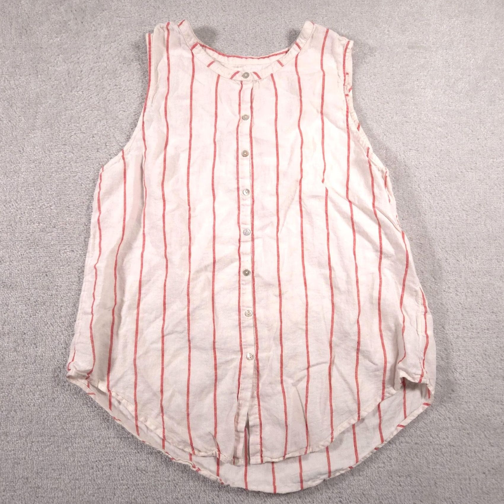 Vintage C&C California Shirt Womens XL White Red Striped 100% Linen Sleeveless Button Up Size XL / US 12-14 / IT 48-50 - 2 Thumbnail